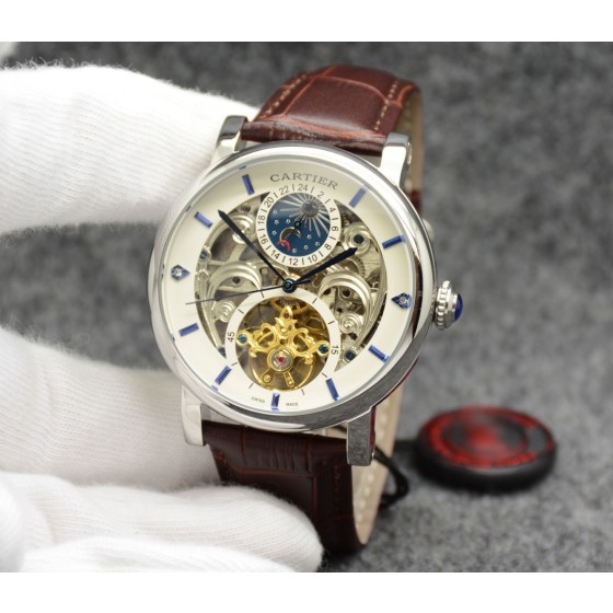 卡地亚  Cartier最新款男士机械腕表[悠闲] [鼓掌]精钢表壳，抛光打磨！表盘采用飞轮镂空设计