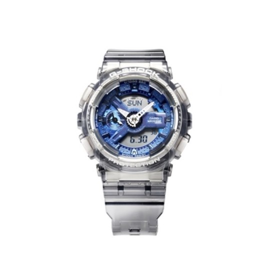 冰蓝精灵系列冰韧透明限量版
型号：GA~110
功能：秒表（精确到1/1000秒）世界时间，倒计