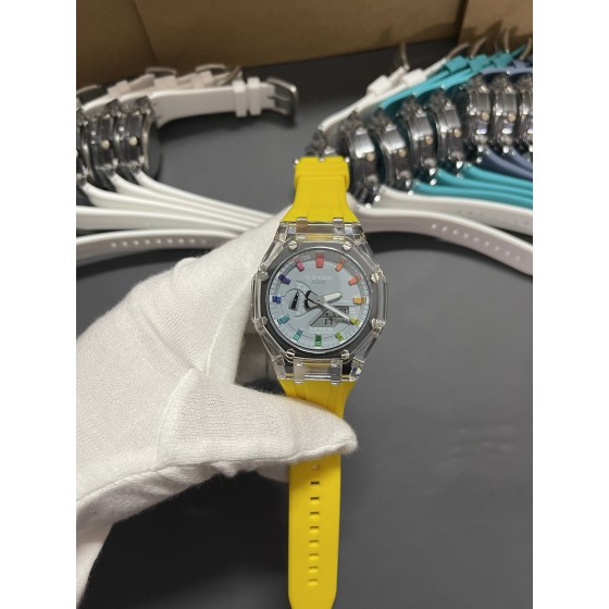 农家橡树透明冰川限量
型号：GM-2100A
功能：太阳能、秒表（精确到1/1000秒）世界时间