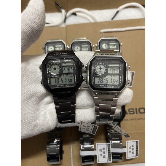 新款地图系列复古小方块
 型号:AE1200
功能：太阳能，秒表（精确到1/1000秒）世界时间