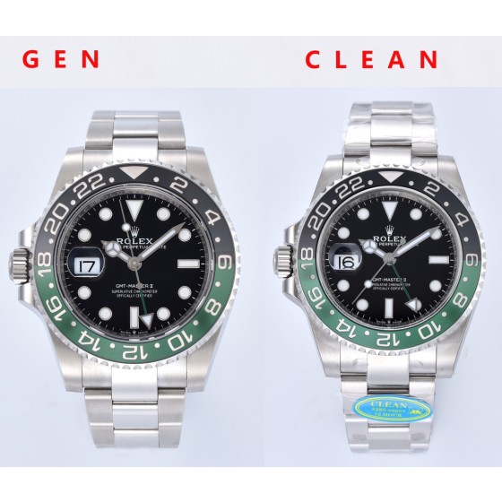 c厂gmt雪碧126720对比
雪碧圈即126720左撇子版本的gmt毋庸置疑是劳力士，它的前身可